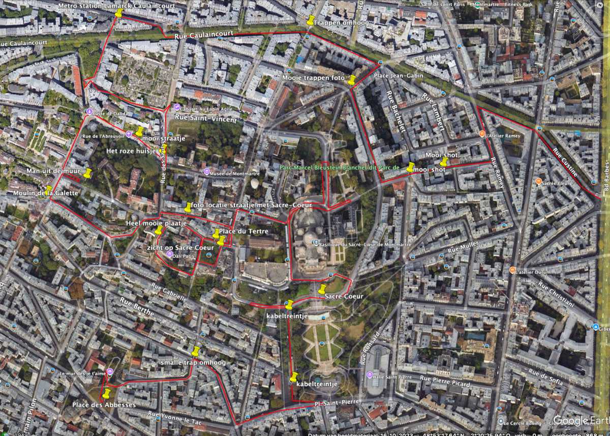 Wandeling Montmartre plattegrond